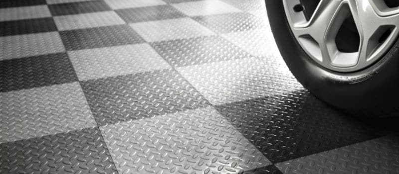 Black and gray interlocking garage floor tiles