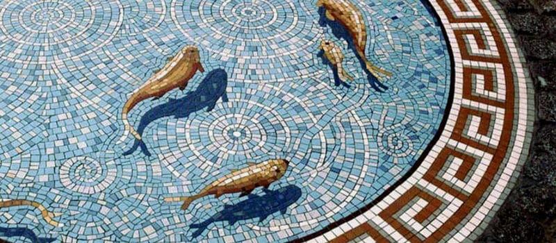 amazing coy carp mosaic floor tile design