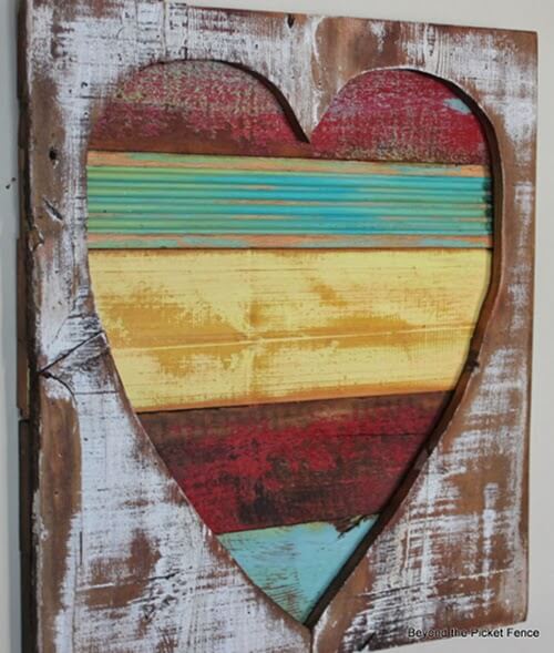 Heart shaped wall hanging made from recycled wood