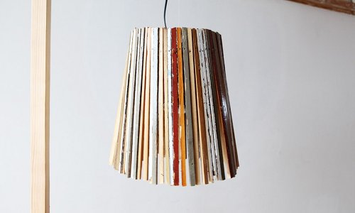 Strips of old wood make up this cool lampshade
