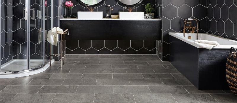 modern bathroom with luxury vinyl tile flooring