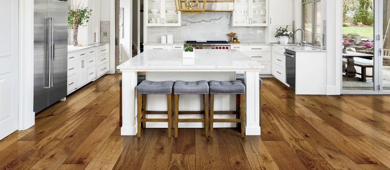 transitional kitchen with hardwood flooring