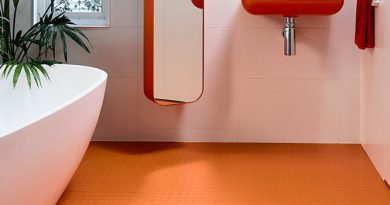 Orange rubber bathroom flooring