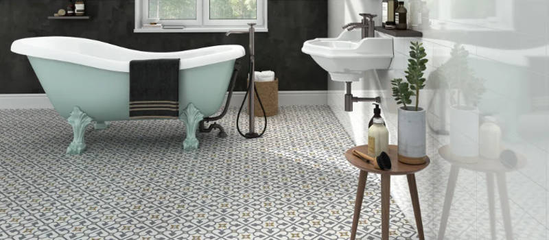 transitional bathroom with geometric floor tiles