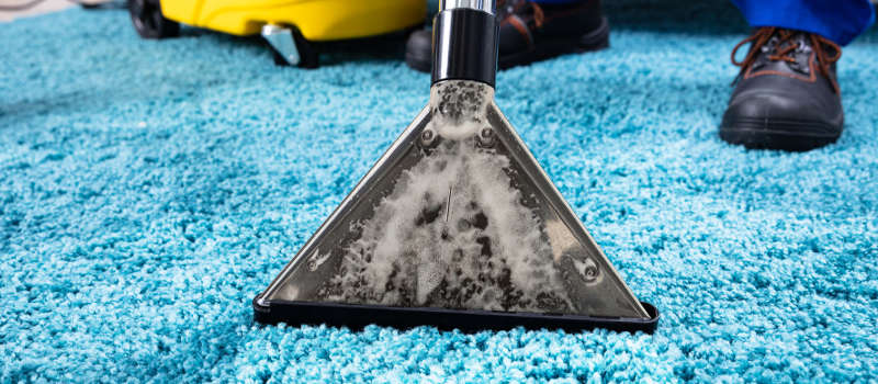 Carpet shampooer on blue carpet