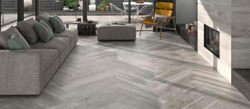 Grey stone look living room tile